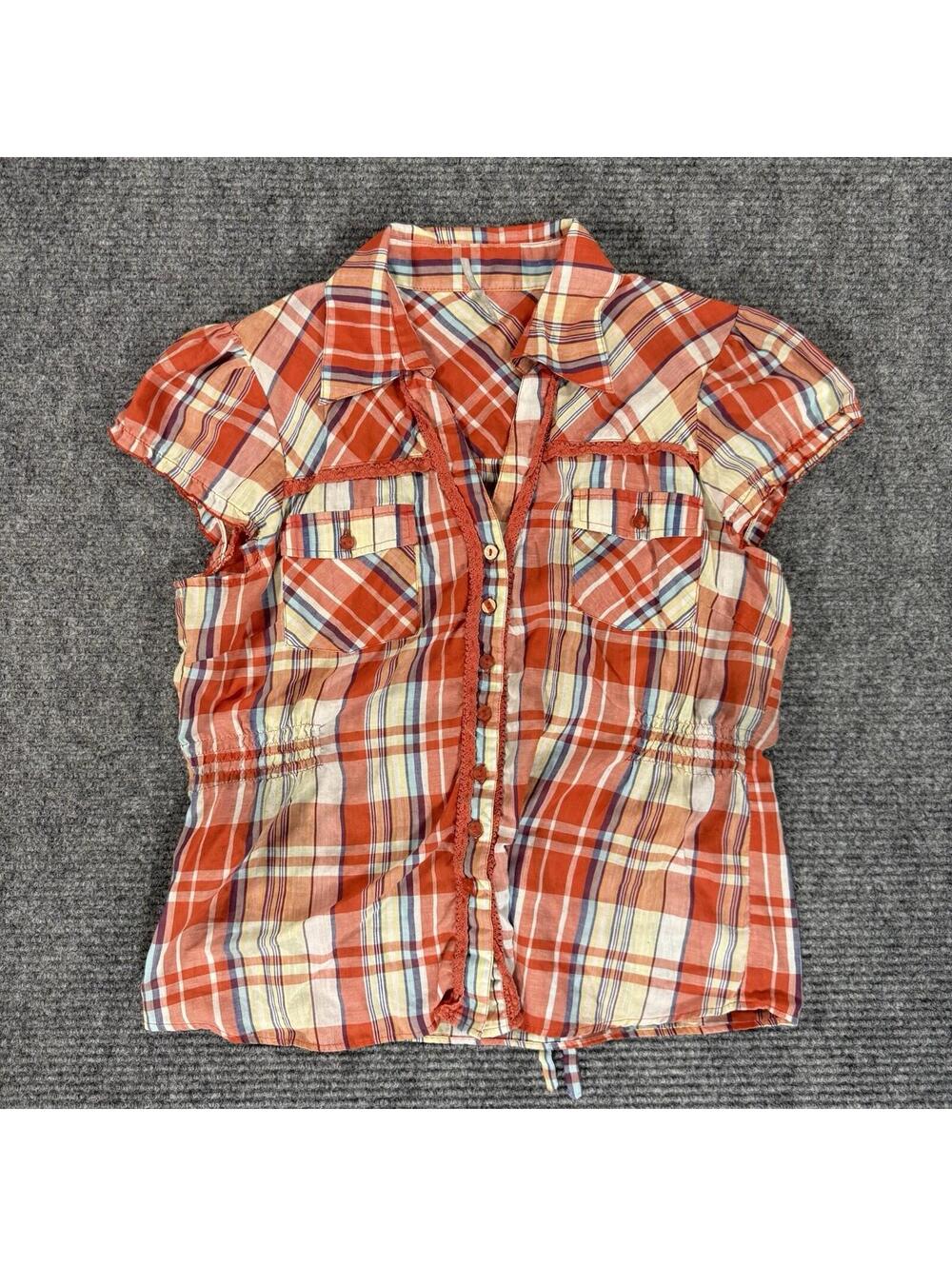 Max Studio Orange White Ruffle Peasant Blouse Top Womens XL Cottagecore Farmfit